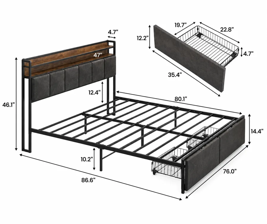 Projeto de cama box com gavetas e cabeceira