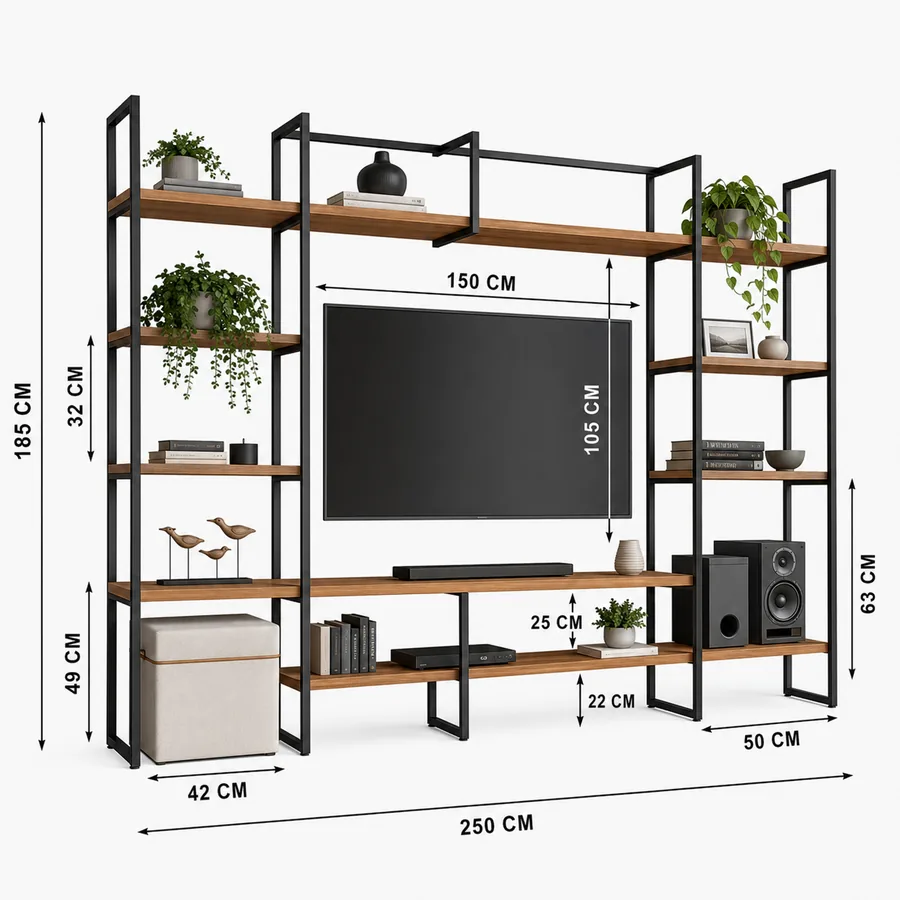 Projeto de painel rack para TV com estantes